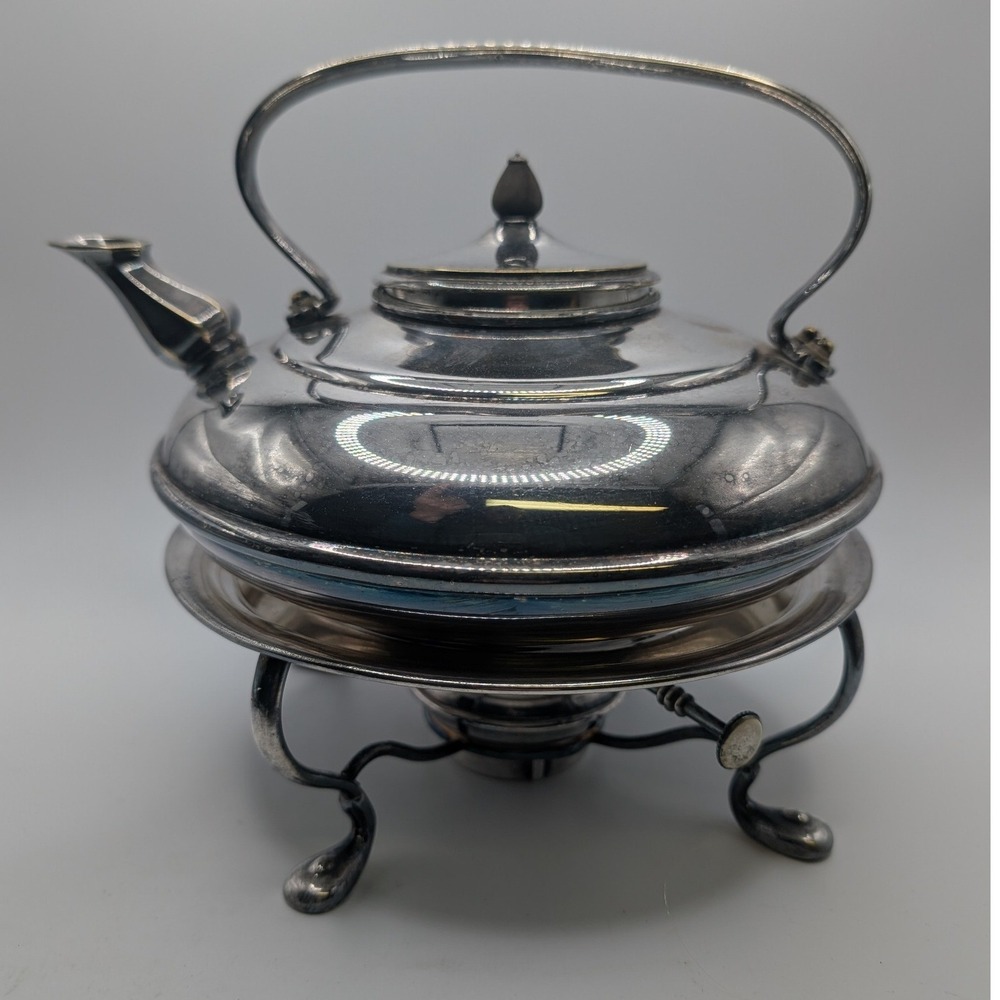 Antique Benson Silver Plate Spirit‎ Tea Kettle on Stand Oil Burner Arts & Crafts